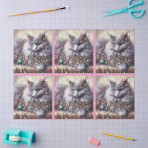 Langhaarige graue Nebelung-Katze Kitty Decoupage Seidenpapier