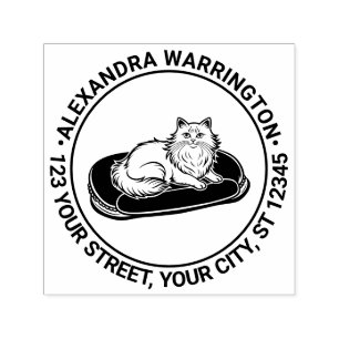 Langhaarige Katze auf Bettnamen Rücksendeadresse Permastempel