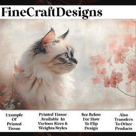 Langhaarige Katze, Blume BP8A Decoupage Seidenpapier