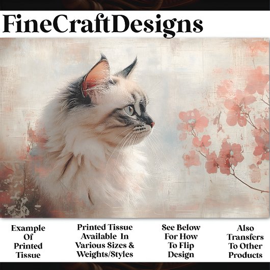 Langhaarige Katze, Blume BP8A Decoupage Seidenpapier