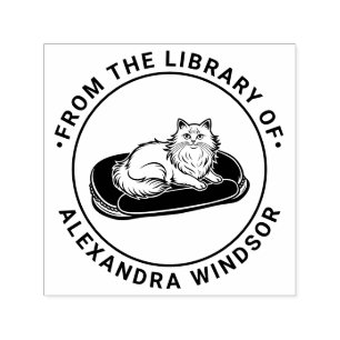 Langhaarige Katze im Bed Library Book Name Permastempel