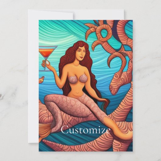 Langhaarige Martini Mermaid Thunder_Cove Einladung (Vorderseite)