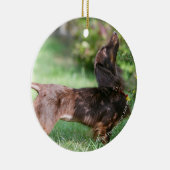 Langhaarige MiniaturDackel 1 Keramik Ornament (Rechts)