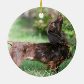 Langhaarige MiniaturDackel 1 Keramik Ornament (Hinten)