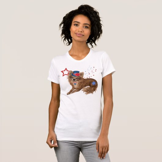 Langhaarige patriotische Chihuahua T-Shirt (Vorne ganz)