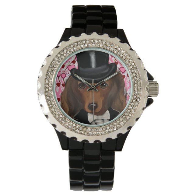 Langhaarige rote Dackel Armbanduhr (Vorderseite)