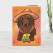 Langhaarige rote Dackel Karte (Vorderseite)