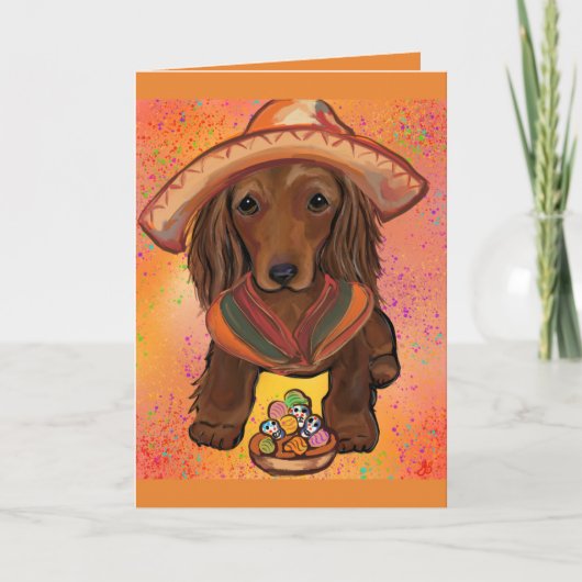 Langhaarige rote Dackel Karte (Vorderseite)