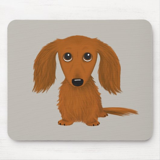 Langhaarige rote Dackel | Niedliche Dackel Hund Mousepad (Vorne)