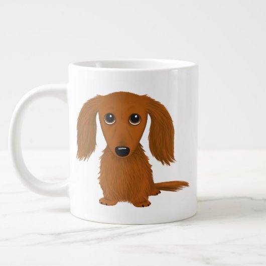 Langhaarige rote Dackel | Niedliche Dackel Jumbo-Tasse (Links)