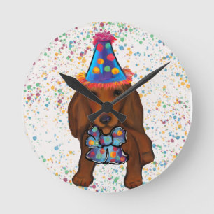 Langhaarige rote Dackel Runde Wanduhr
