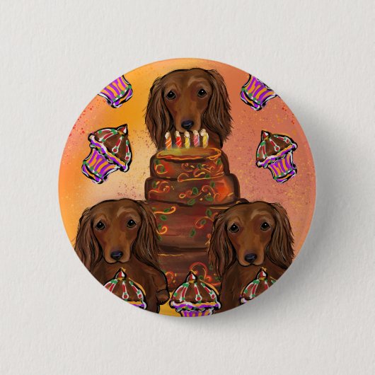 Langhaarige rote Dackeln Button (Vorderseite)