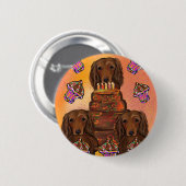 Langhaarige rote Dackeln Button (Vorne & Hinten)