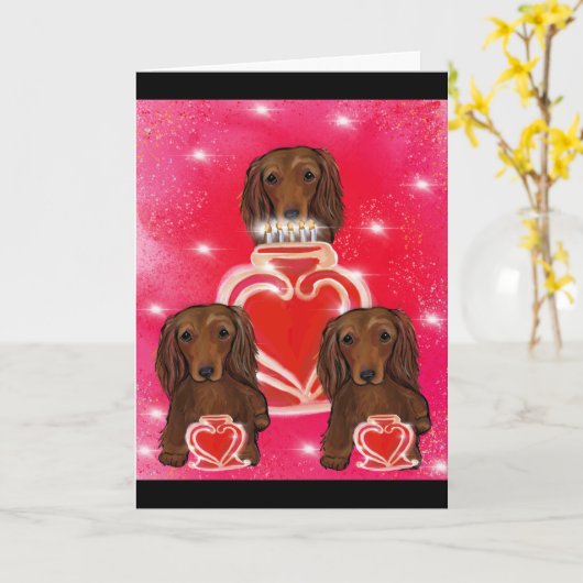 Langhaarige rote Dackeln Karte (Gelbe Blume)