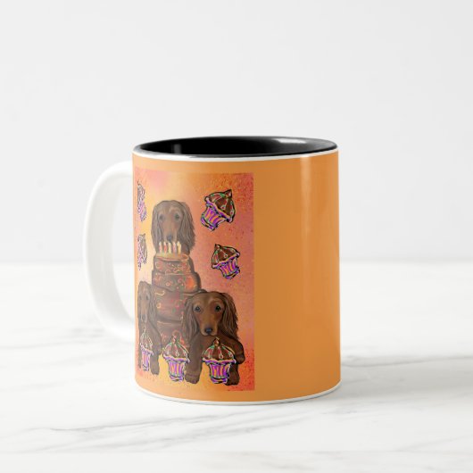 Langhaarige rote Dackeln Zweifarbige Tasse (Vorderseite Links)