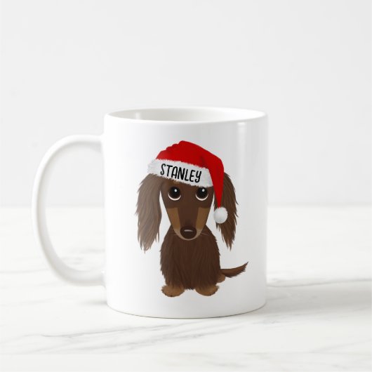 Langhaarige Schokolade Dackel Santa Individuelle N Kaffeetasse (Links)