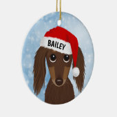 Langhaarige Schokolade Dackel Santa Individuelle N Keramik Ornament (Rechts)