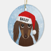 Langhaarige Schokolade Dackel Santa Individuelle N Keramik Ornament (Links)