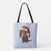 Langhaarige Schokolade Dackel Santa Individuelle N Tasche (Rückseite)