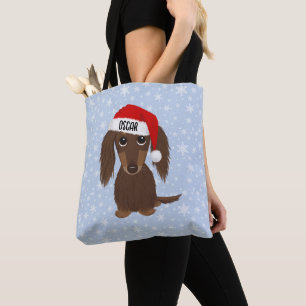 Langhaarige Schokolade Dackel Santa Individuelle N Tasche