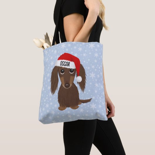Langhaarige Schokolade Dackel Santa Individuelle N Tasche (Von Nahem)