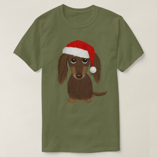 Langhaarige Schokolade Dackel Weihnachten T-Shirt (Design vorne)