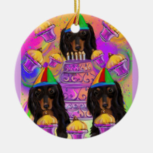Langhaarige schwarze Dachshund Keramik Ornament