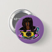 Langhaarige schwarze Dackel Button (Vorne & Hinten)