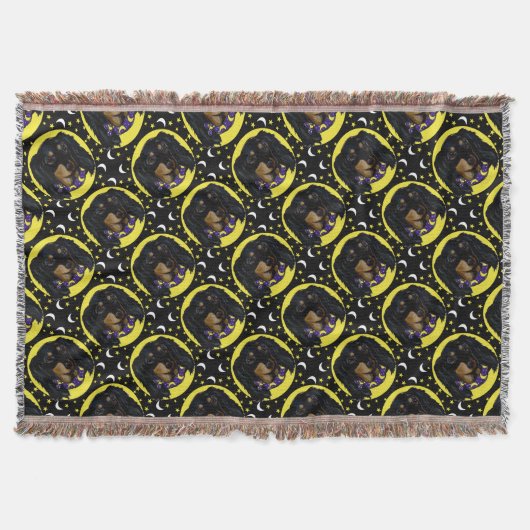 Langhaarige schwarze Dackel Decke (Vorderseite)