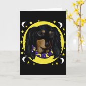 Langhaarige schwarze Dackel Karte (Gelbe Blume)