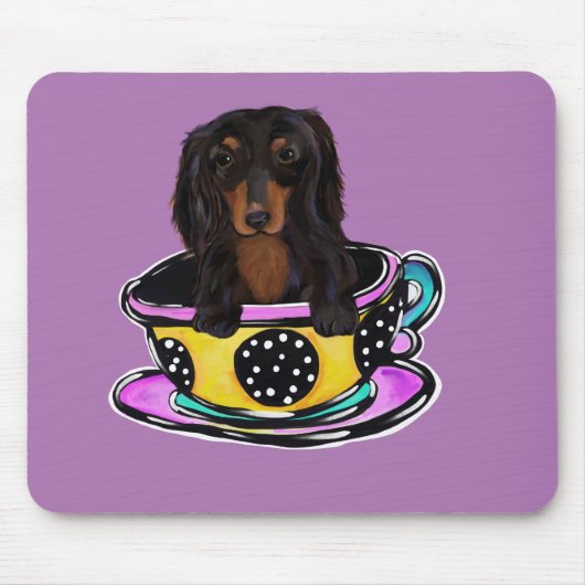 Langhaarige schwarze Dackel Mousepad (Vorne)