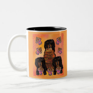 Langhaarige schwarze Doxies Zweifarbige Tasse