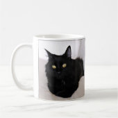 Langhaarige Schwarze Katze Entspannen auf dem Sofa Kaffeetasse (Links)