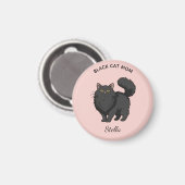 Langhaarige schwarze Katzenmutter personalisiert Magnet (Vorderseite/Rückseite)