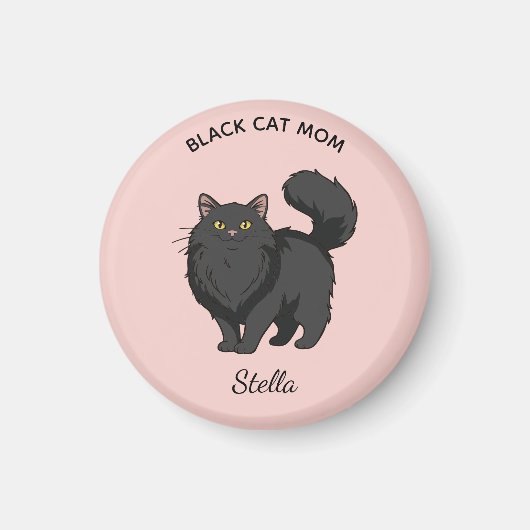 Langhaarige schwarze Katzenmutter personalisiert Magnet (Vorne)