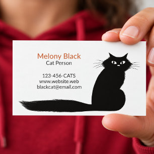 Langhaarige schwarze Kitty-Katze mit langem Schwan Visitenkarte
