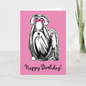 Langhaarige Shih Tzu Dog Pink Happy Birthday Card Karte (Vorderseite)