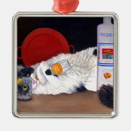 Langhaarige Tuxedo Cat Ornament Aus Metall