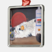 Langhaarige Tuxedo Cat Ornament Aus Metall (Links)