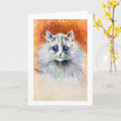 Langhaarige weiße Katze, Louis Wain Karte (Gelbe Blume)