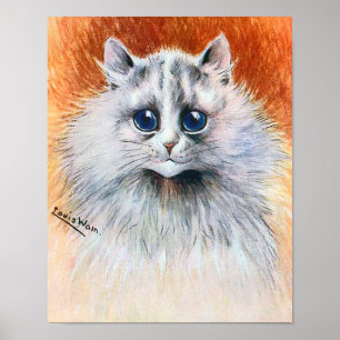 Langhaarige weiße Katze, Louis Wain Poster