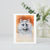 Langhaarige weiße Katze, Louis Wain Postkarte (Stehend Vorderseite)