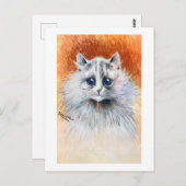 Langhaarige weiße Katze, Louis Wain Postkarte (Vorne/Hinten)