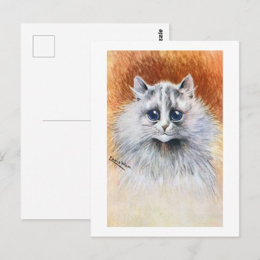 Langhaarige weiße Katze, Louis Wain Postkarte (Vorne/Hinten)