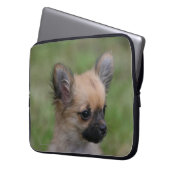 Langhaariger Chihuahua-Welpe, der Kamera Laptopschutzhülle (Vorderseite Links)