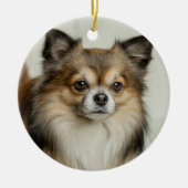 Langhaariger Chihuahua-Welpenhund Keramik Ornament (Vorne)