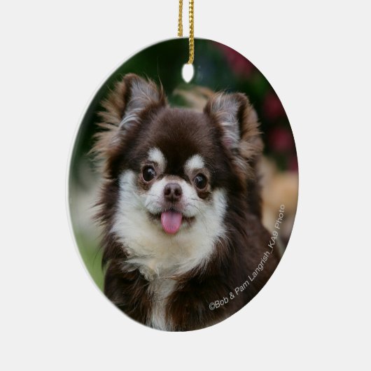 Langhaariger ChihuahuaHeadshot 1 Keramikornament (Rechts)