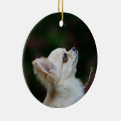 Langhaariger ChihuahuaHeadshot 2 Keramik Ornament (Rechts)