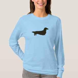 Langhaariger Dackel-Hund der Dackel-Silhouette- T-Shirt