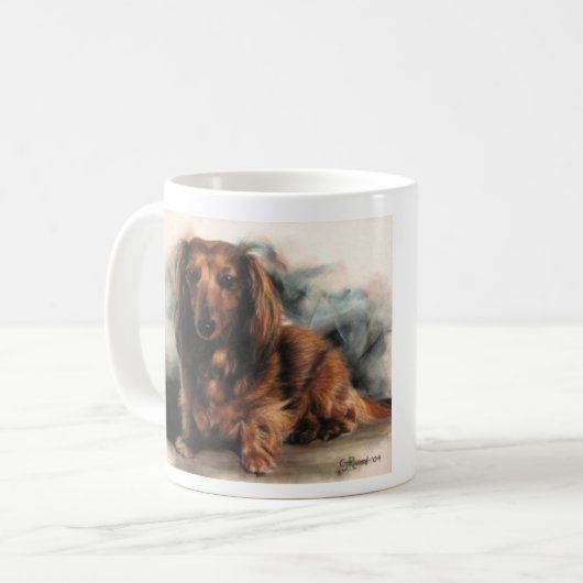 Langhaariger Dackel Kaffeetasse (Vorderseite Links)